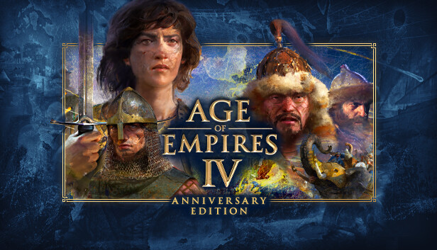 Age of Empires IV Anniversary Edition の公式キーアート、ジャンヌ・ダルクや騎士、モンゴルの指導者が描かれたロゴ入り画像