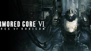 ARMORED CORE VI FIRES OF RUBICON Steamストアのヘッダー画像、メカのアップとロゴ