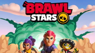 ブロスタ（Brawl Stars）の公式キービジュアル、ロゴとブロウラーたちが描かれた画像