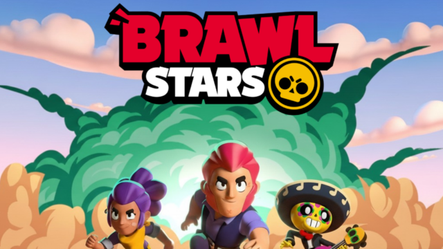 ブロスタ（Brawl Stars）の公式キービジュアル、ロゴとブロウラーたちが描かれた画像