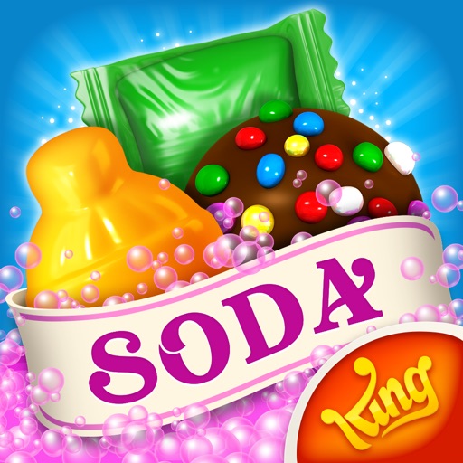 キャンディークラッシュソーダのアプリアイコン、SODAの文字が入ったキャンディー缶のデザイン