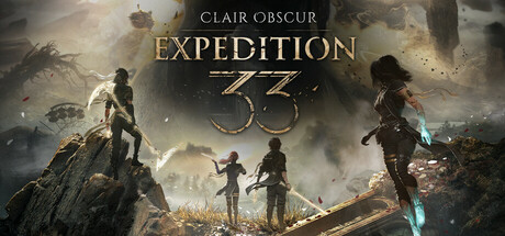 Clair Obscur: Expedition 33 公式キーアート、ロゴと遠征隊メンバーが描かれたSteamヘッダー画像