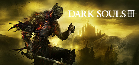 DARK SOULS IIIのタイトルロゴと燃える鎧の主人公が描かれたキーアート