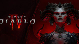 ディアブロIVのSteamストアヘッダー画像。悪魔化したリリスとDIABLO IVのロゴ