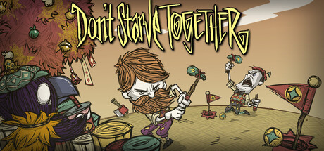 Don't Starve Togetherの公式ヘッダー画像、タイトルロゴと2人のサバイバーが描かれている