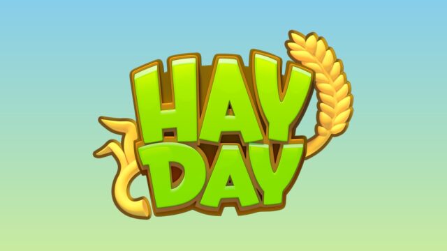Hay Day（ヘイデイ）の公式ロゴ。緑色の立体的なタイトルロゴと麦の穂