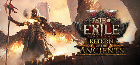 Path of Exile 2の公式ヘッダー画像。重装の翼を持つ天使のようなキャラクターとロゴが表示されている