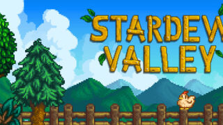 スターデューバレー Steamストアのヘッダー画像。タイトルロゴと農場のキービジュアル