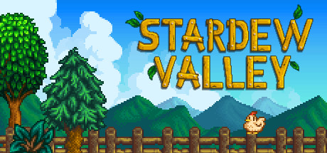 スターデューバレー Steamストアのヘッダー画像。タイトルロゴと農場のキービジュアル