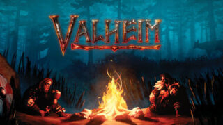 ヴァルヘイムのSteamヘッダー画像、焚き火を囲むバイキングとVALHEIMのロゴ