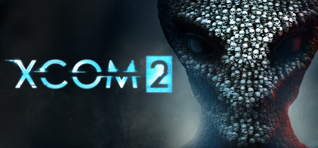 XCOM 2 Steamストアページのヘッダー画像、タイトルロゴとエイリアンの顔