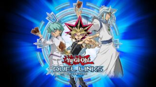 遊戯王デュエルリンクスの公式キービジュアル（闇遊戯・海馬瀬人・城之内克也）